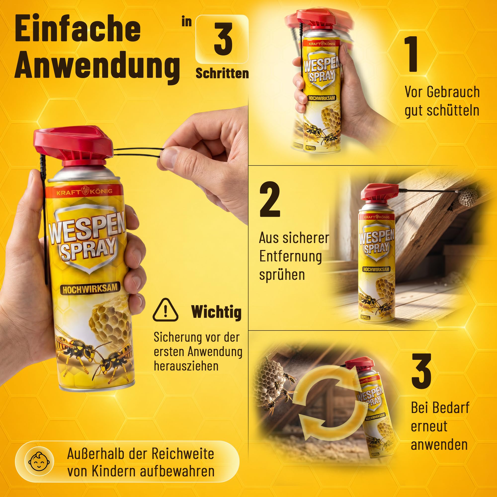 Wespenspray 500ml mit Sprührohr – Gegen Wespen & Wespennester – Sofort- & Langzeitwirkung – Präzises Sprühen aus sicherer Entfernung – Wespen Abwehr für Haus, Terrasse & Garten