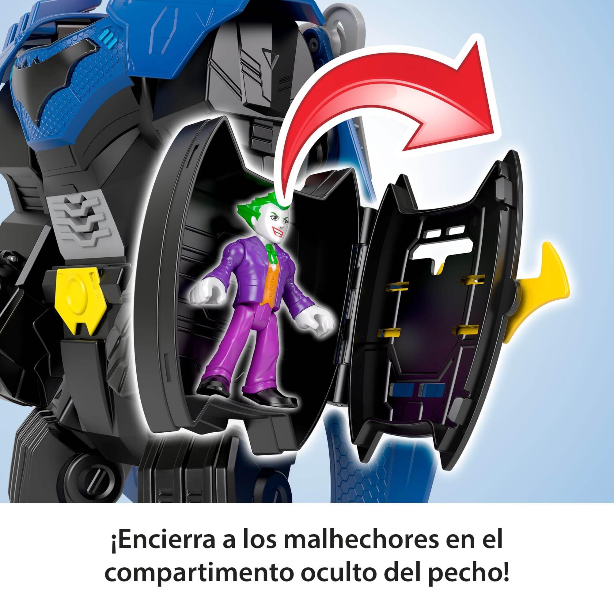 Fisher-Price Imaginext DC Super Friends Batman Traje mecánico volador de 36,83cm con luces, sonidos y movimiento, figura de acción de 7,6cm y accesorios de lanzador y discos, JDL03