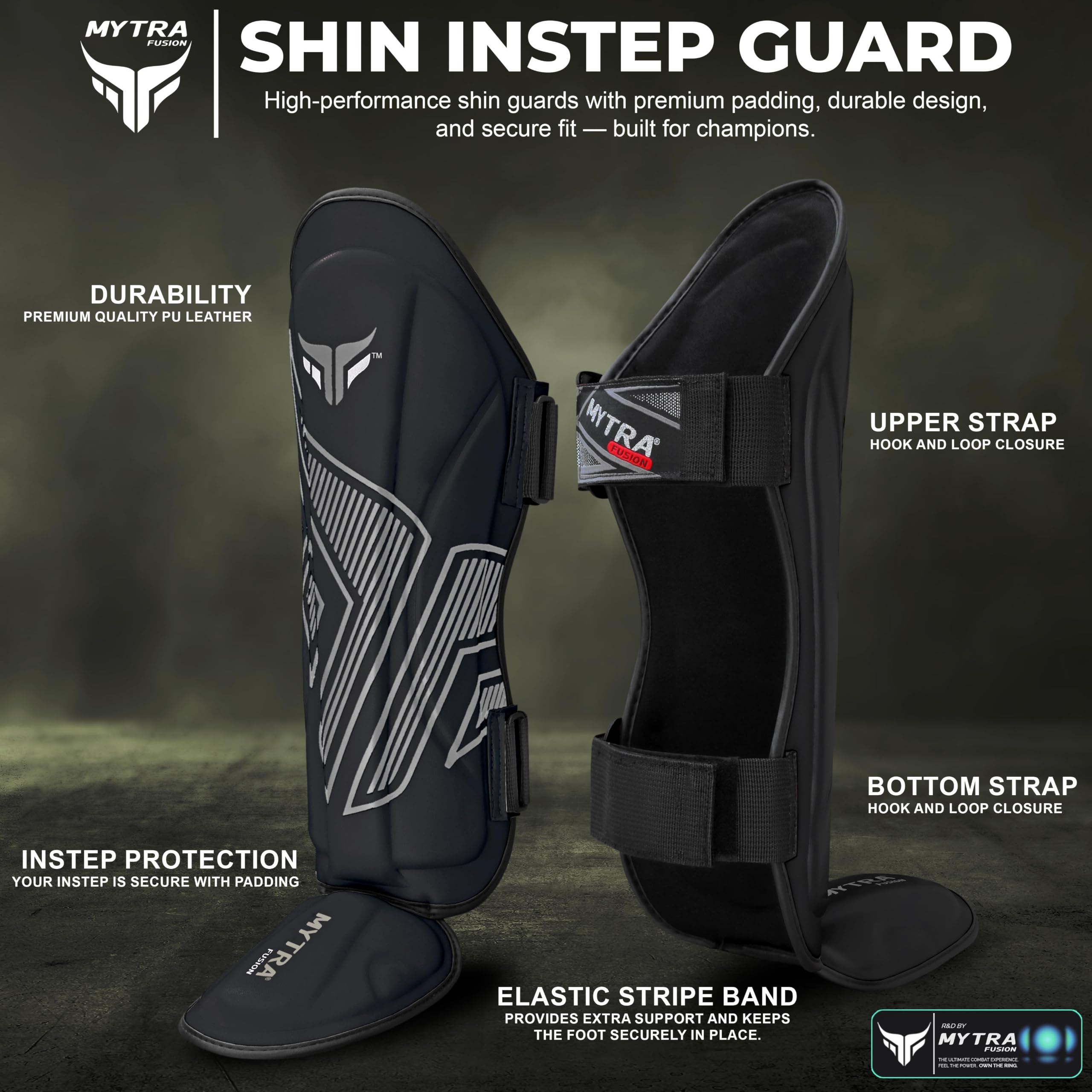Mytra Fusion Adult Shin Pad, Shin Protector, Shin Guard for Boxing, MMA, Muay Thai, & Martial Arts Training