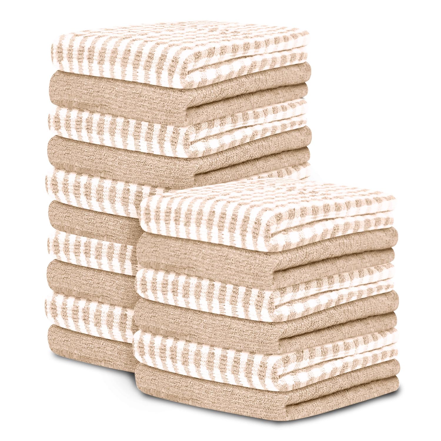 GC GAVENO CAVAILIA Large Tea Towels Pack of 16 | 46 x 65 Cm Check Tea Towels Bar Kitchen Towels Set | Absorbent Chef Tea Towel Dish Cloths | 35% Polyester, 65% Cotton Dish Towels, Natural