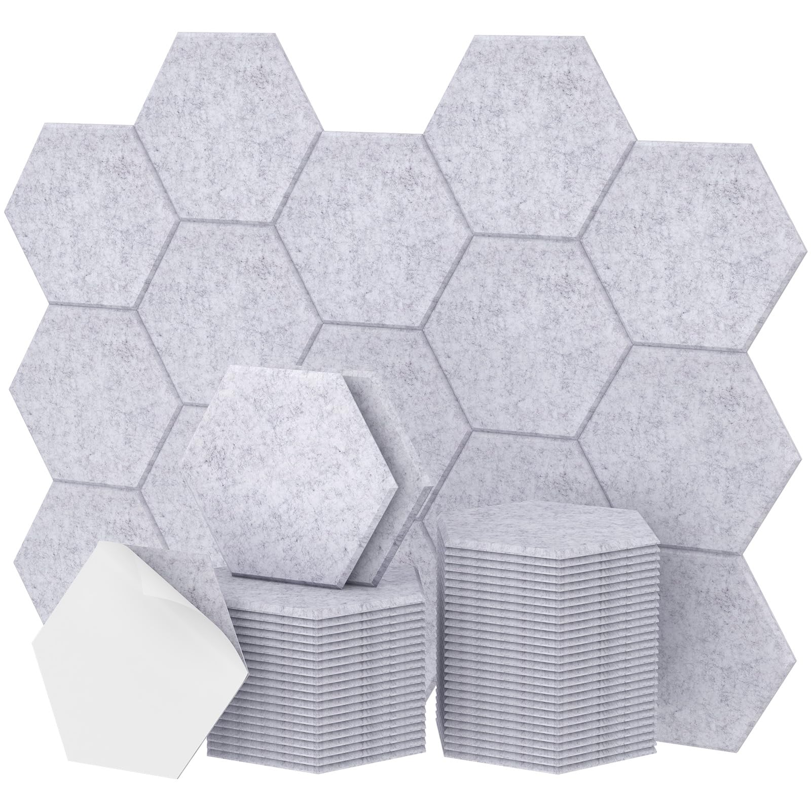 TONOR 48 Pezzi Pannelli Fonoassorbenti Adesivi, 30 X 26 X 1cm Pannelli Acustici Ad Alta Densità, Pannello a muro 3D Fonoassorbente Esagonale, Insonorizzazione Stanza Per Studio, Da Letto,Grigio Chiaro