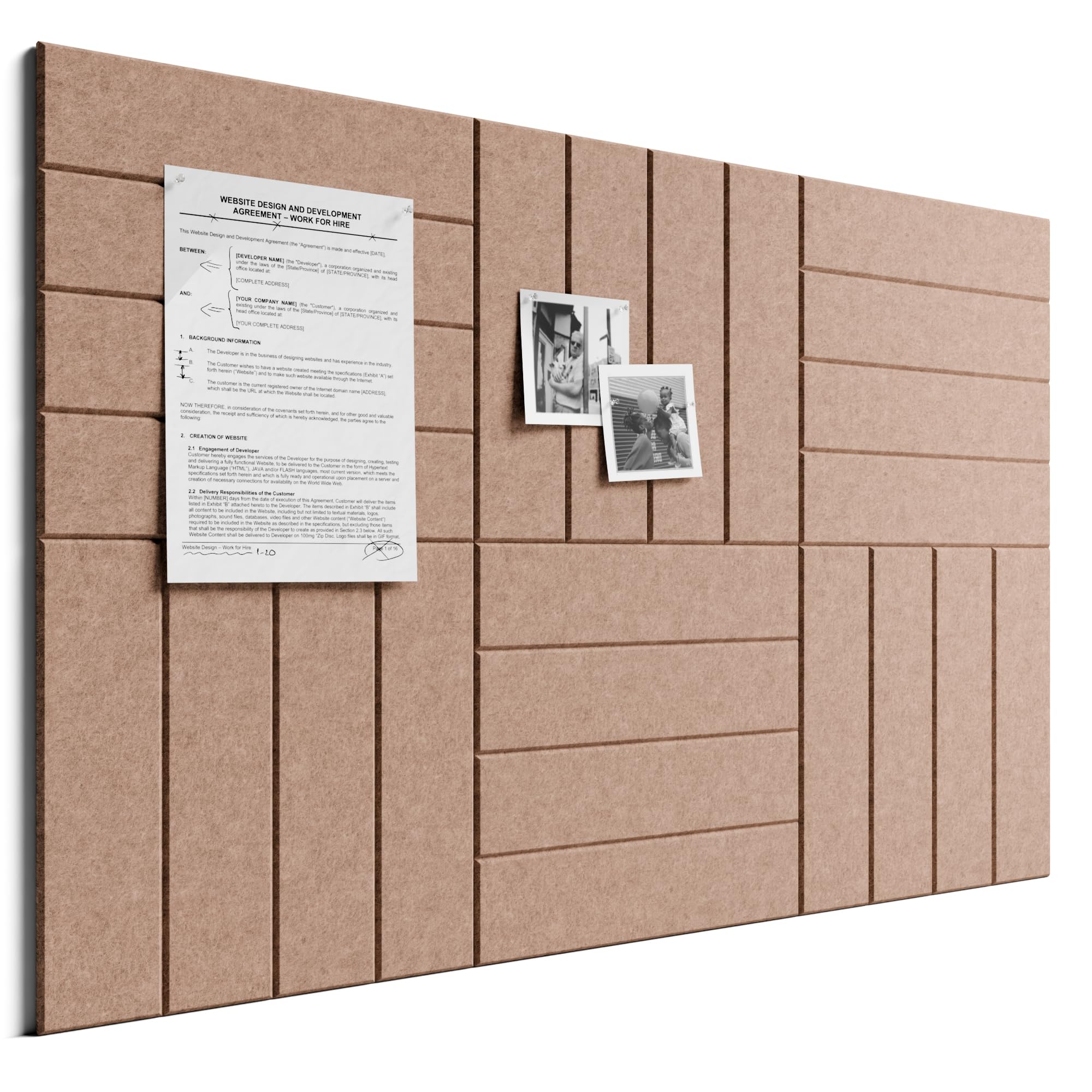 Bumusty Large Cork Board Alternative-36 x 24" Felt Bulletin Board Tiles, with 30 Pushpins, 40 Adhesive Tabs, 6-Pack Slat Wall Paneling, Cork Boards for Office Push Pin Board Felt Board-Terracotta — image 1