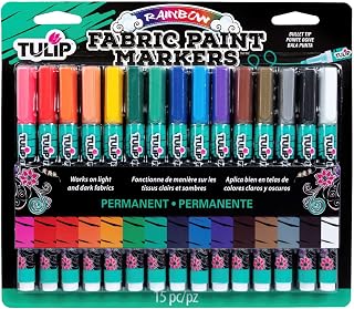 TULIP-33701 Fabric Paint Markers Rainbow 15 Pack, for Permanent Color on Fabric, Wood, Rocks