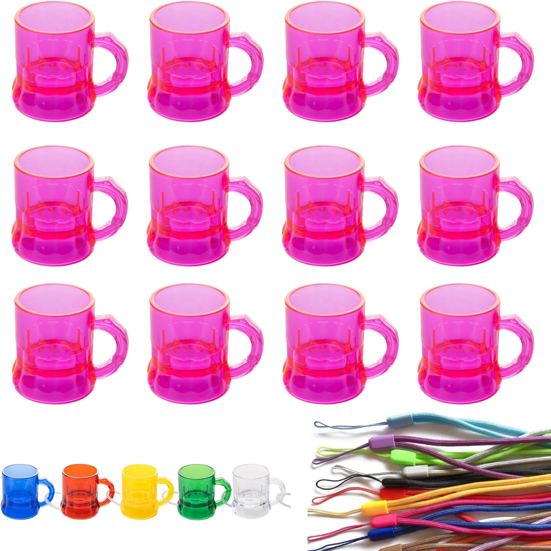 20 Schnapsgläser Kunststoff Mit Halskette - Bunt Für Partys & Events