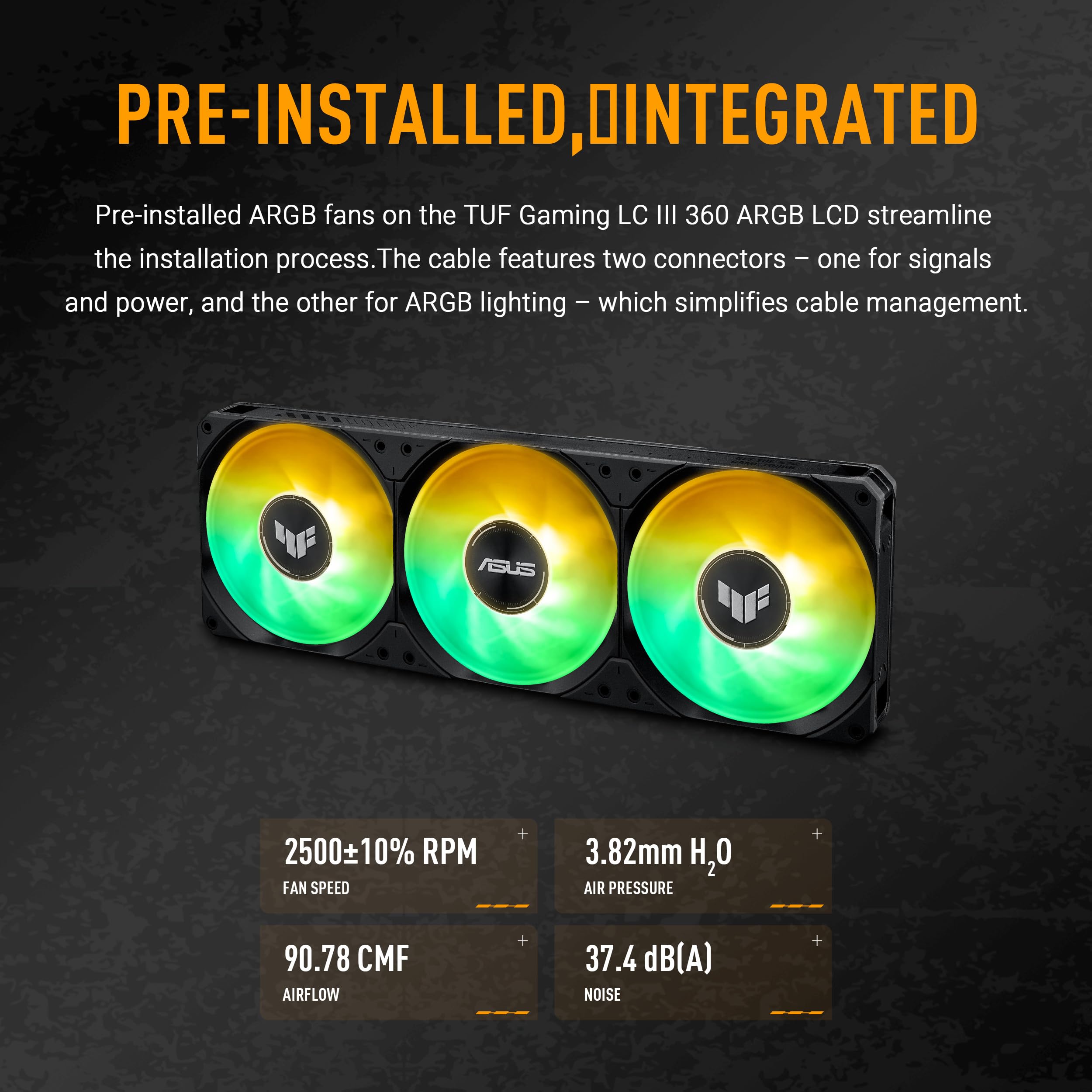 ASUS TUF Gaming LC III 360 ARGB - Watercooling CPU tout-en-un, 3 ventilateurs pré-installés et intégrés, Écran LCD 2,8 pouces pour monitoring matériel, LGA1851/1700 & AM5