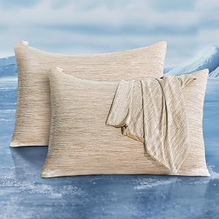 LUXEAR Cooling Pillow Cases for Hot Sleepers, Set of 2, King Size, Beige