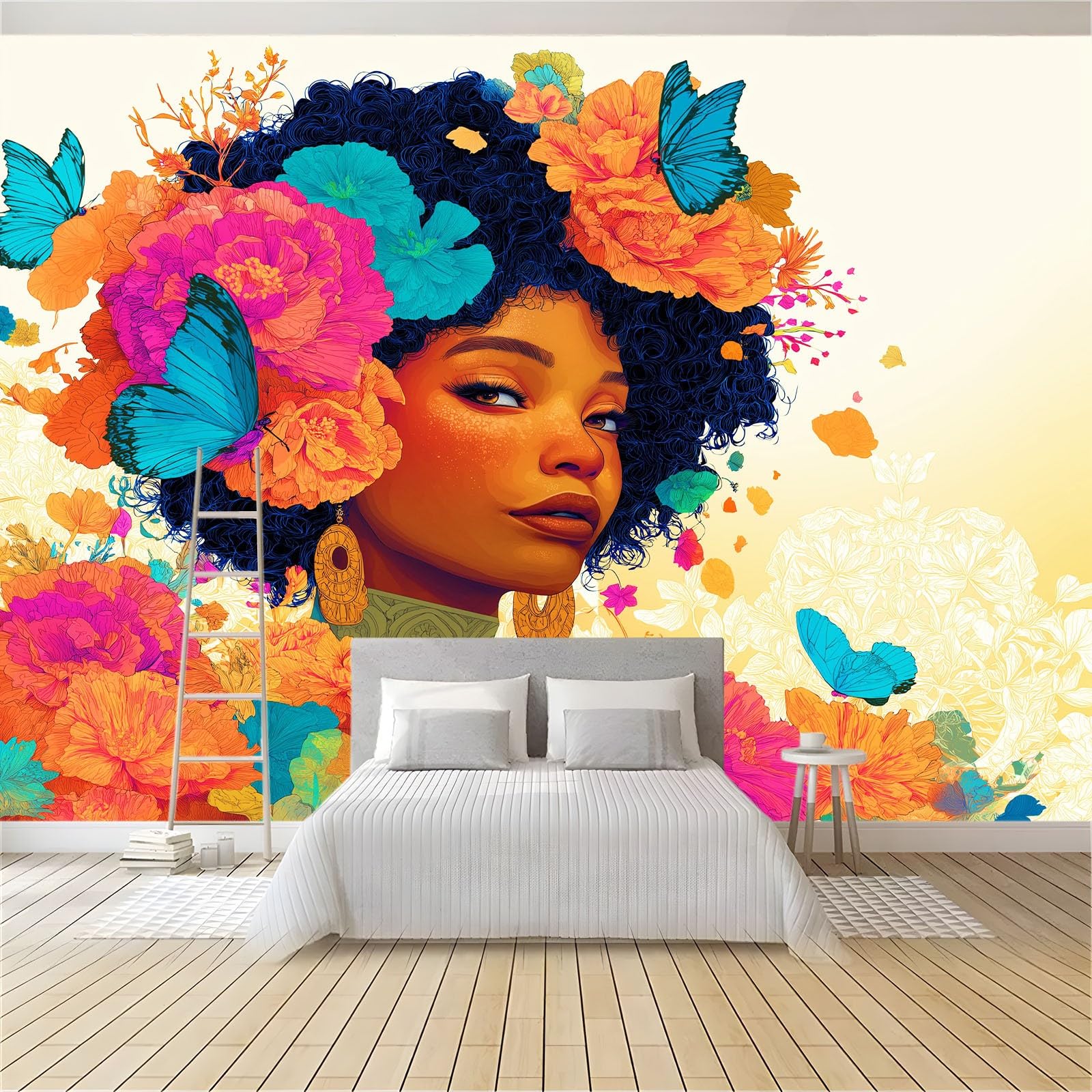 Tradycyjna tapeta z kwiatami motyl sztuka 400 x 280 cm beżowa panoramiczna fototapeta, dekoracje ścienne do sypialni, salonu, pokoju dziecięcego, biura i tła telewizyjnego