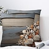 KLLTYHMU Seashells On Wooden Board Throw Pillow Cover Set of 2, Soft Comfortable Throw Pillows Cases 16