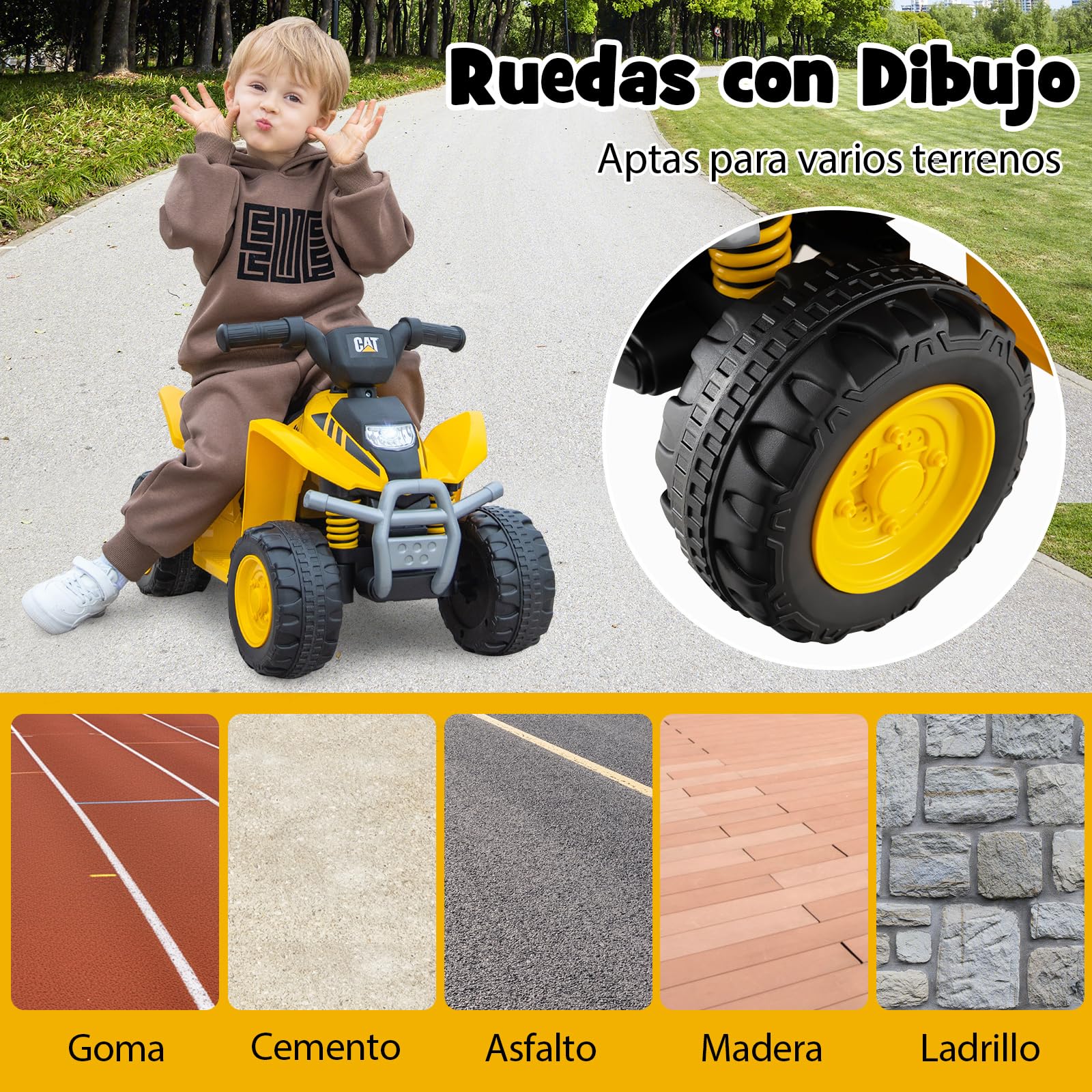 COSTWAY Quad Electrico Niño, ATV Coche Cuatrimoto Infantil de 6V con Sonido de Claxon, Faros LED, Cuatrimoto de 4 Ruedas, Carro Electrico para Niños de 18-36 Meses