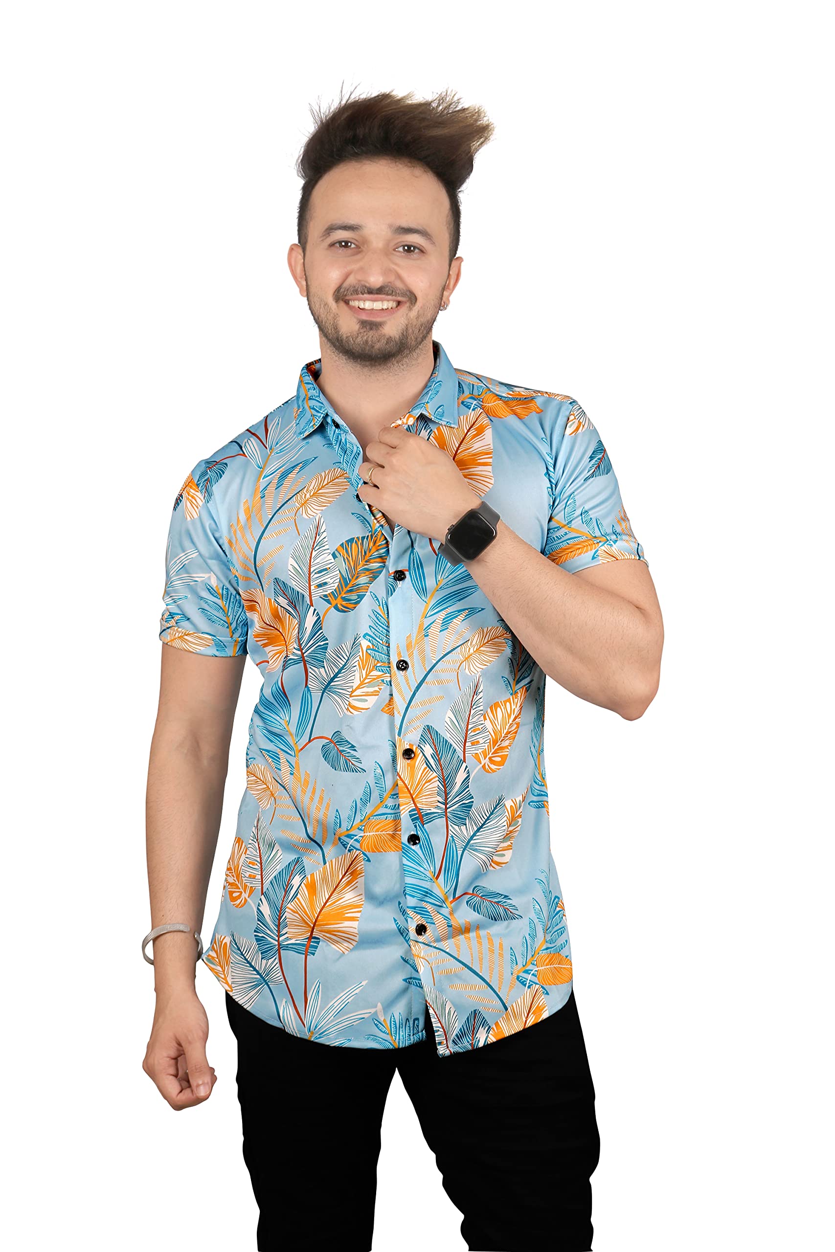 PARALLEL TIMES Men's Color Full Printed Half Sleeve Lycra Shirt for Men