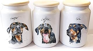 Doberman Ceramic Tea, Coffee and Sugar Storage Jars. Doberman Canisters,Doberman jars,Doberman kitchenware