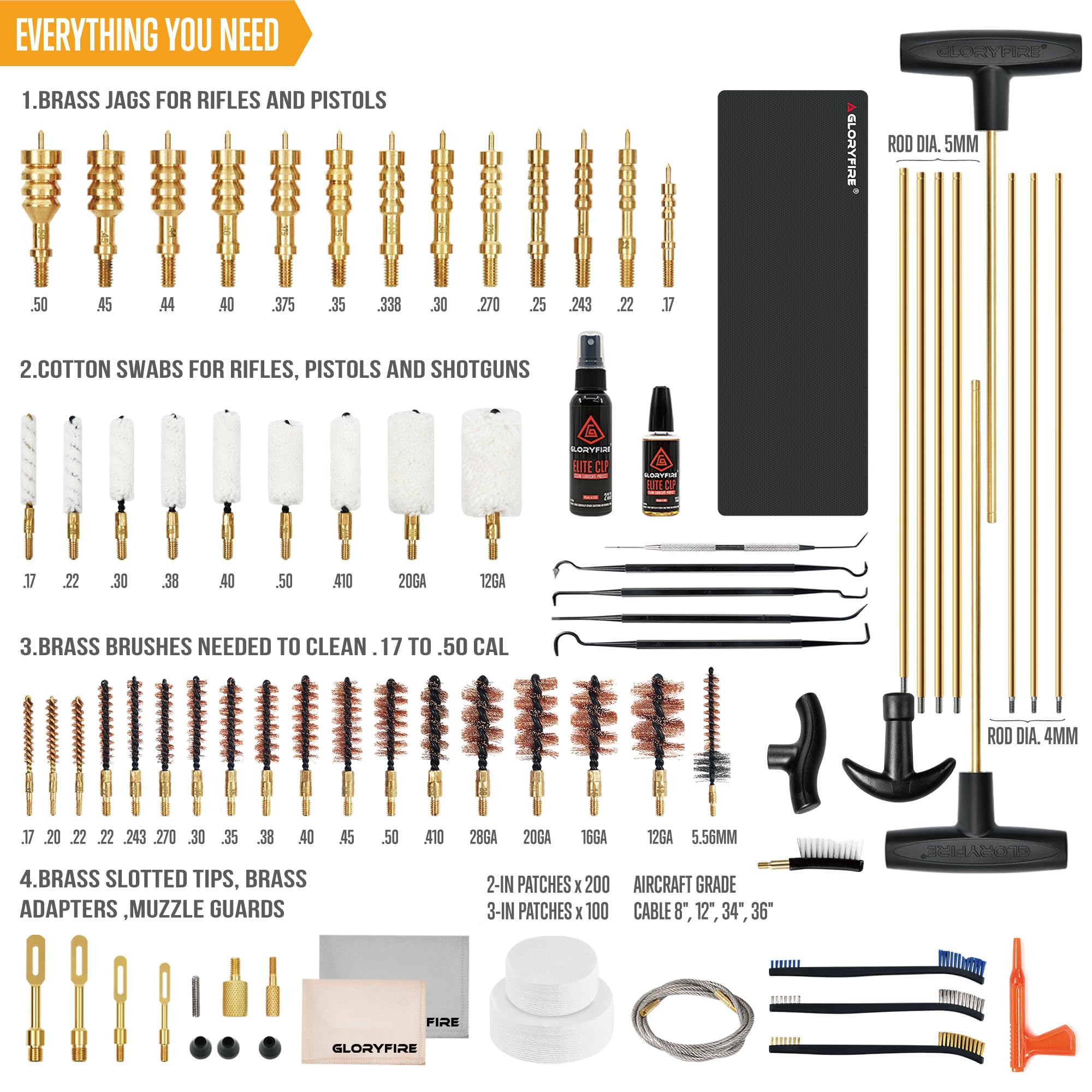 GLORYFIRE Adjustable Stand Deluxe Universal Gun Cleaning Kit - Highly Effective Cleaning Solutions for Hunting and Shooting - Portable/Compact - Brown
