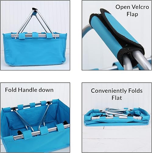 Miniatura 7 de Threadart Cesta de mercado plegable grande  Rosa  Marco de aluminio  Tela de poliéster  Práctico diseño plano plegable  Bolsa de compras