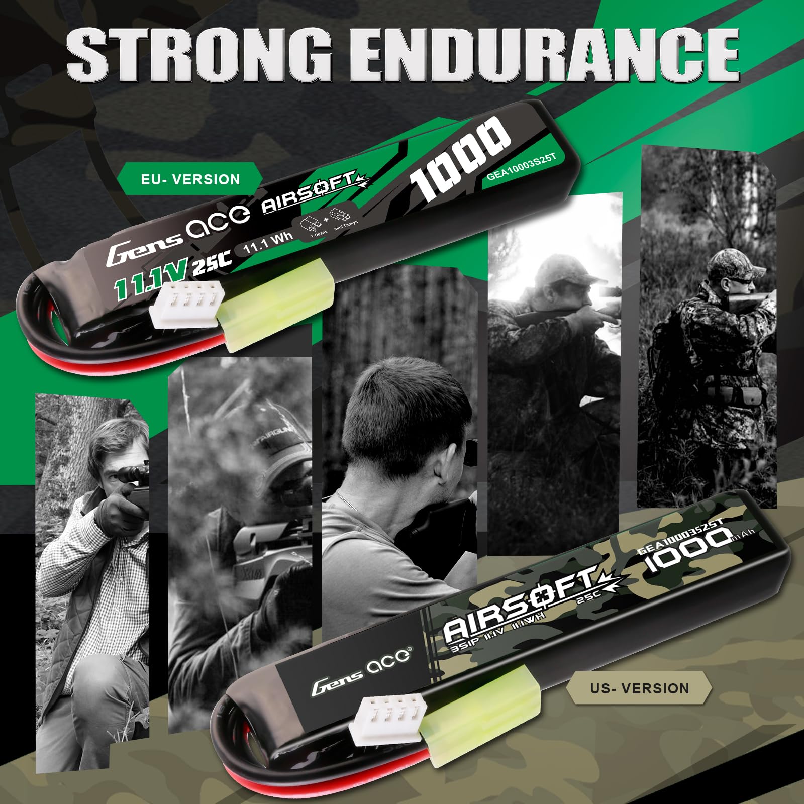Gens ace 3S 25C 1000 mAh 11,1 V 3S1P akumulator Lipo Airsoft do ponownego ładowania z wtyczką Mini Tami-Ya, do broni Airsoft, łożysk LE, takich jak M4 itp