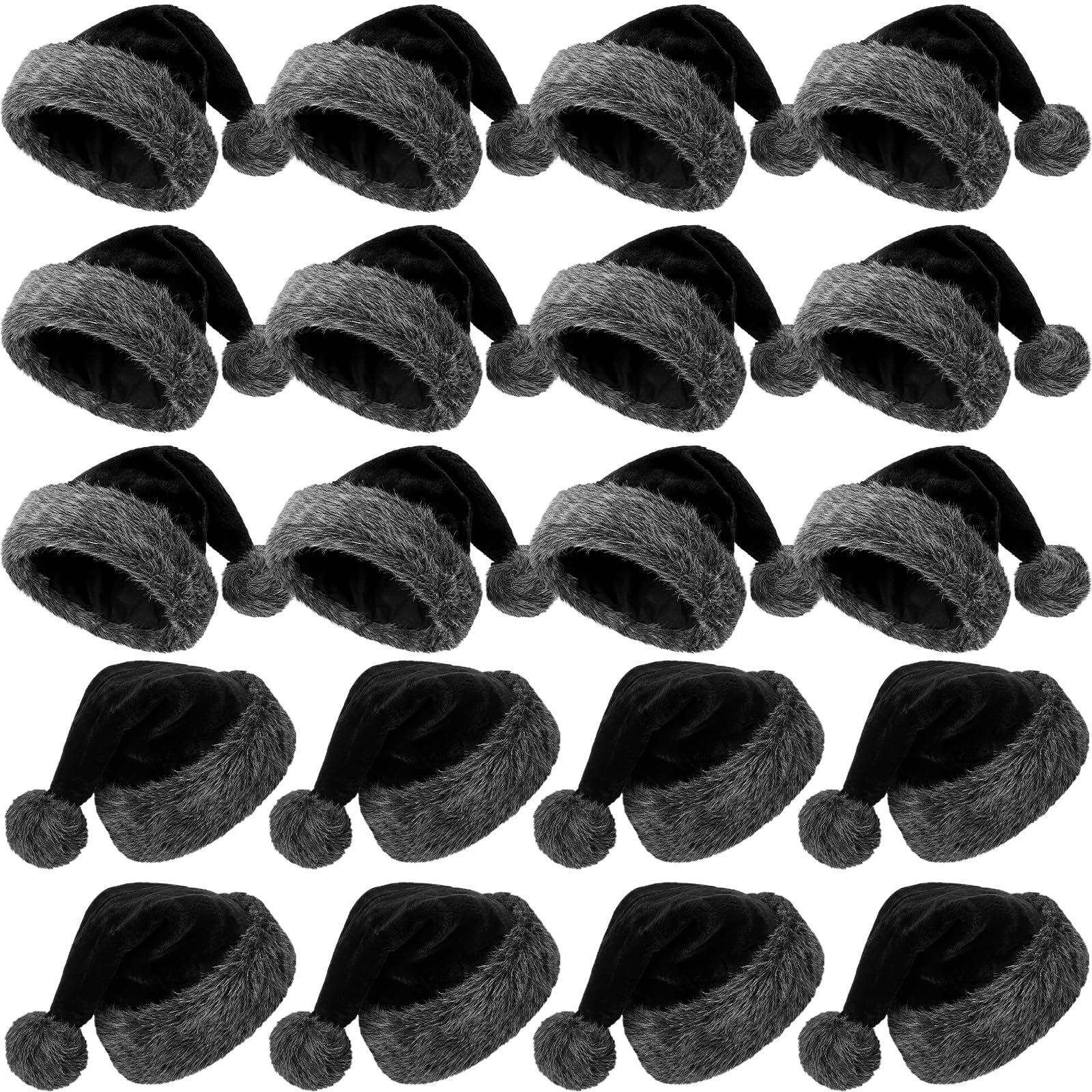 Vicenpal 20 Pcs Santa Hats Bulk for Adults, Grey Black, Classic