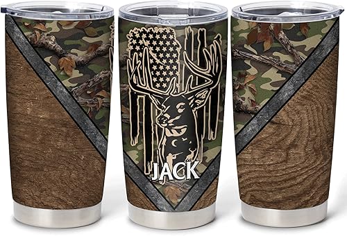 Hyturtle Regalos personalizados de caza para hombres, vaso de caza de ciervos, taza de café de viaje de 20 onzas, acero inoxidable, regalo de caza