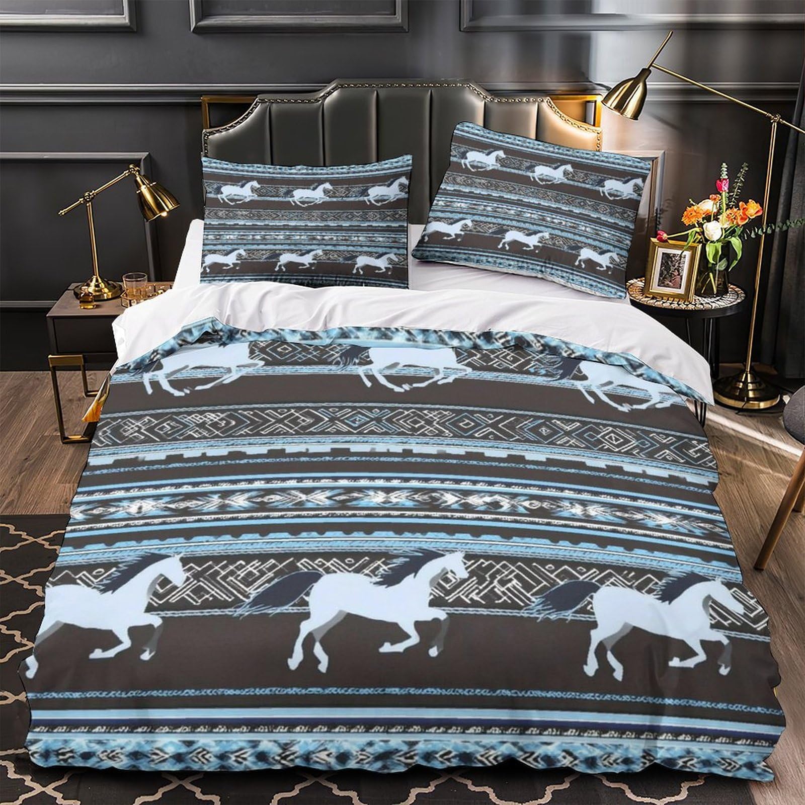 Housse de couette cheval 200x200 parure lit double 3D