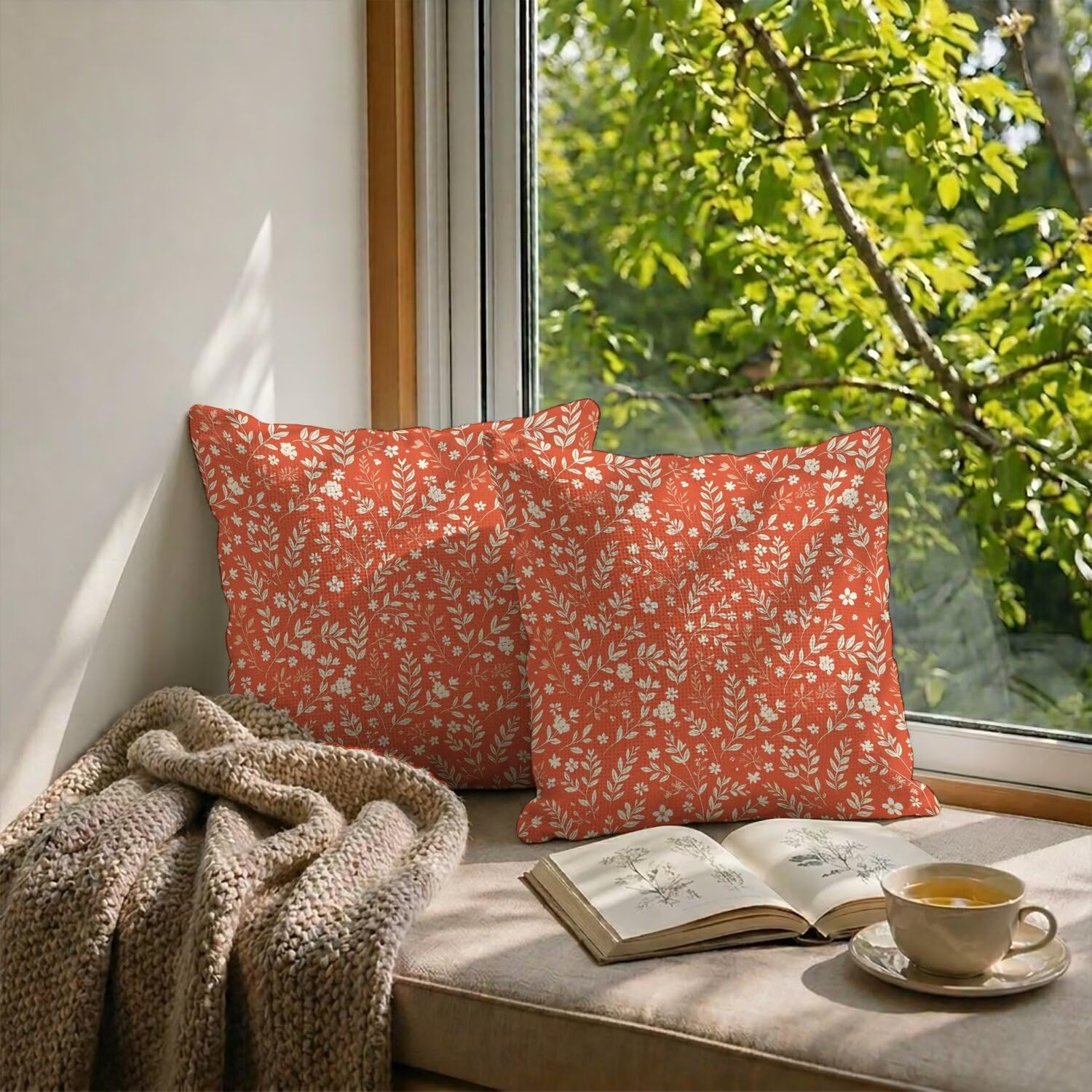 Housses de coussin 90x90 cm extérieur imperméables rouge en lin lot de 2