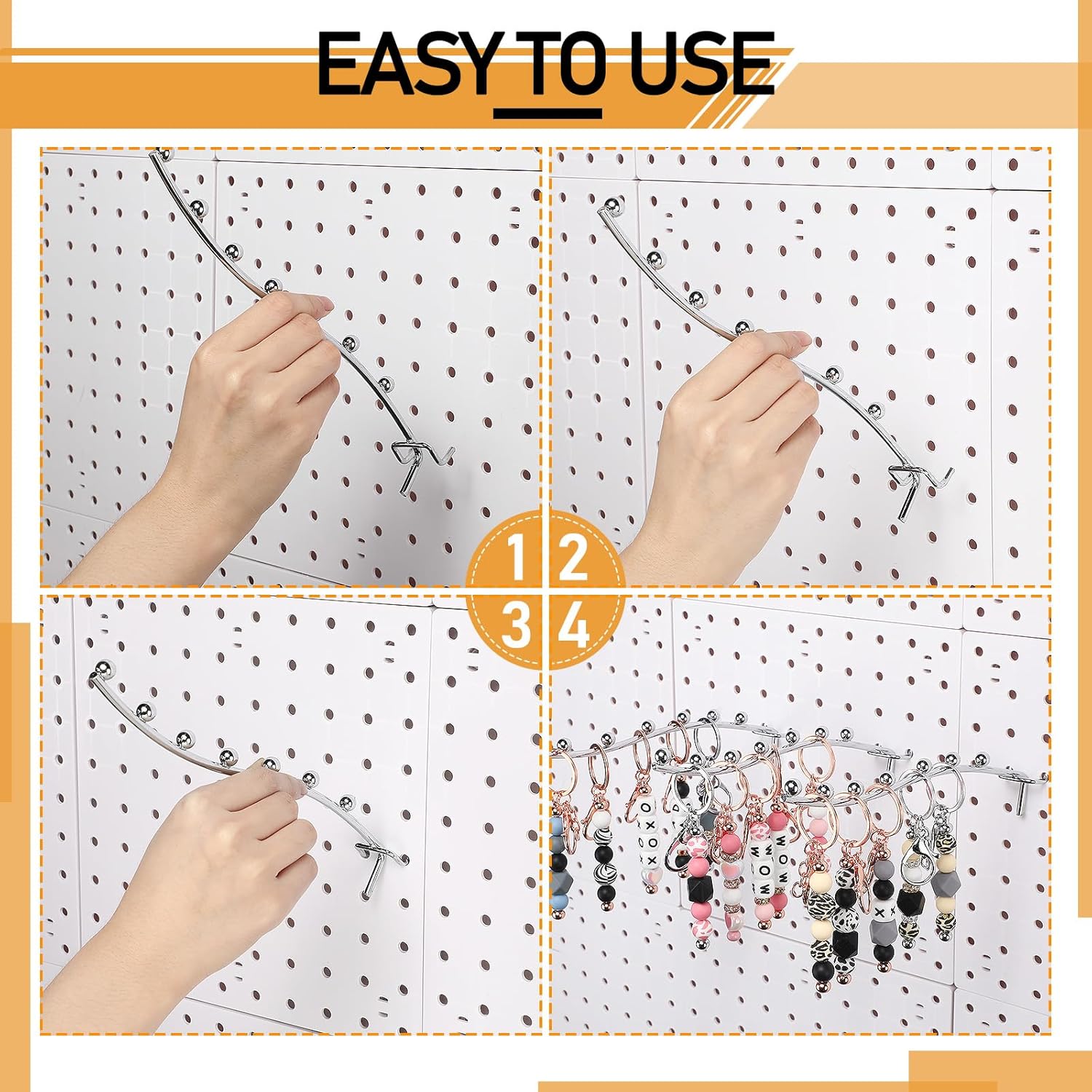 Yaocom 20 Pcs Peg Board Waterfall Hook Shelving Hooks Metal 7 Station Pegboard Display Wall Hangers Face Out Fit 1/4" for Garage Kitchen Store(Silver)