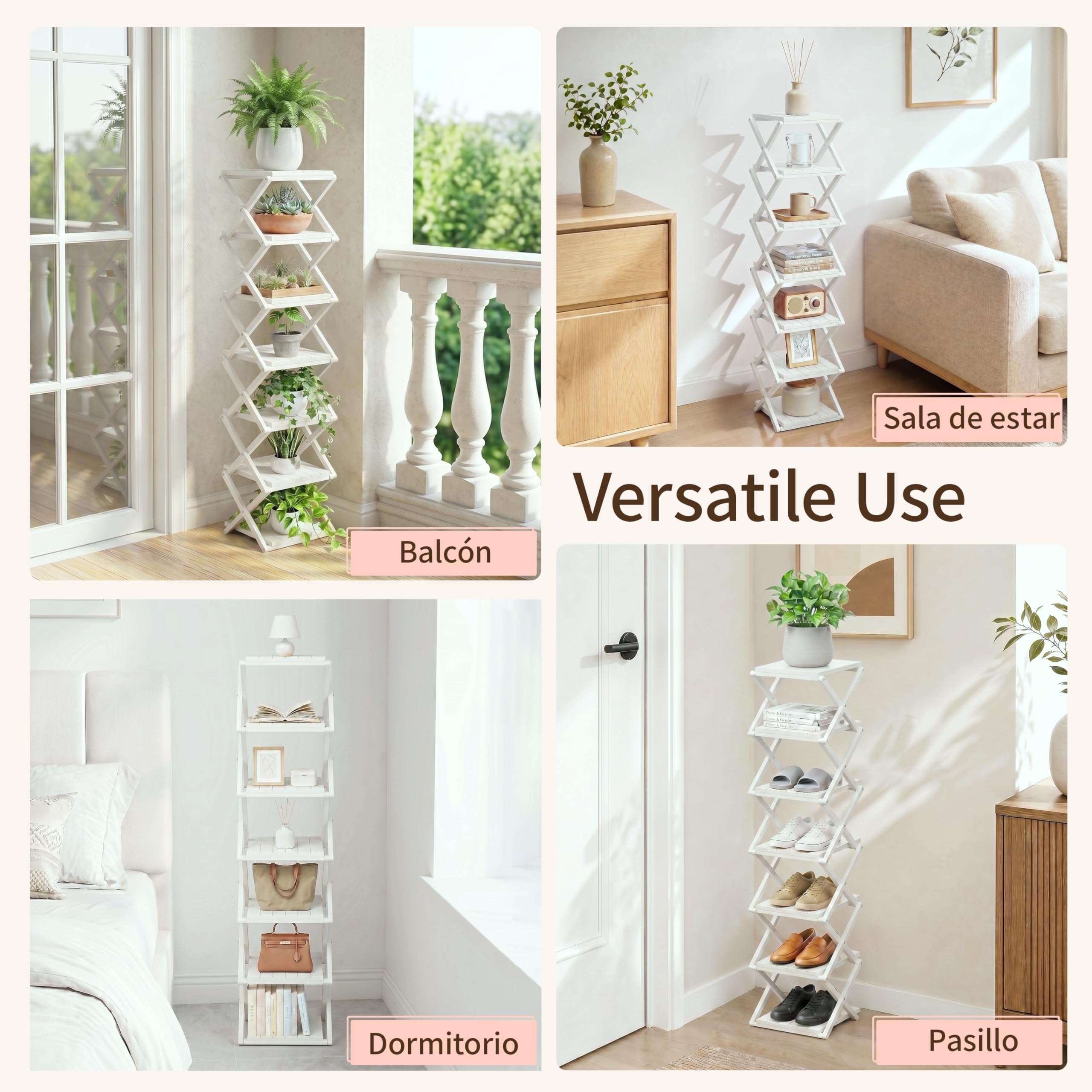 Zapatero Vertical Estrechom, Zapatero Plegable portátil, sin instalación, Zapatero pequeño, pasillos, dormitorios y Espacios pequeños (Blanco, 7 Tier)