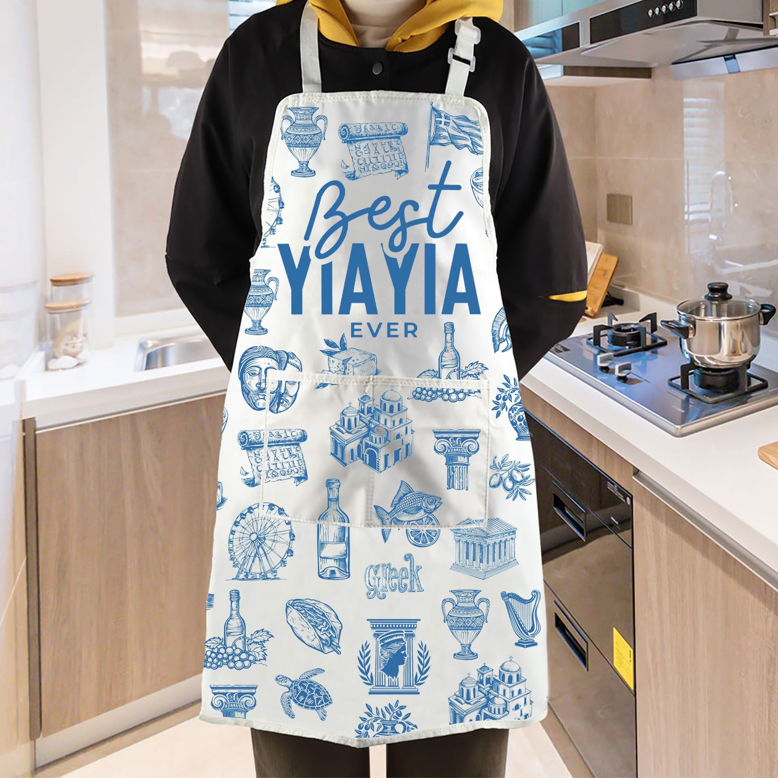 WCGXKO Best Yiayia Ever Kitchen Apron Greek Yiayia Gift Mother’s Day Gift Grandma Gift For Grandmother