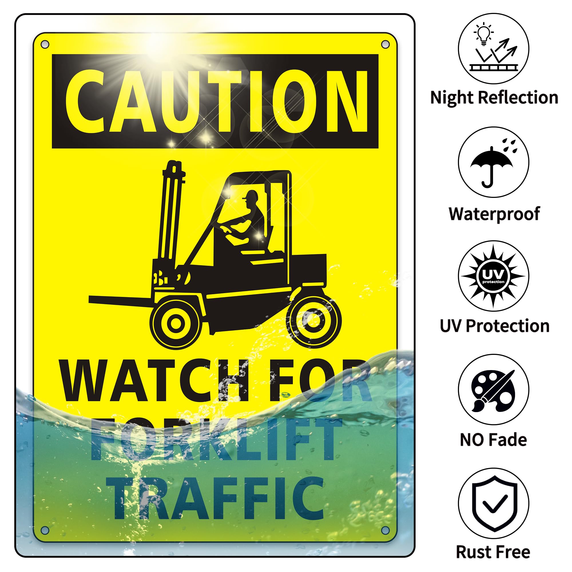 (2 Pack) Caution Watch for Forklift Traffic Safety Sign, 10 x 14 Watch for Forklift Reflective Aluminum Metal Signs Rust Free Waterproof and Easy to Install — Amazon image 3