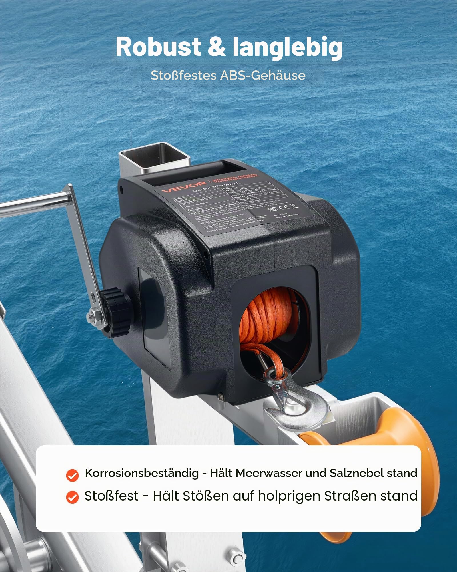 VEVOR Elektrische Seilwinde, 12 V DC 300 W, umkehrbare Bootwinde für Boote bis 900 kg, Power-In-, Power-Out- & Freilaufbetrieb für Boote mit kabelgebundener Fernbedienung & Handkurbel