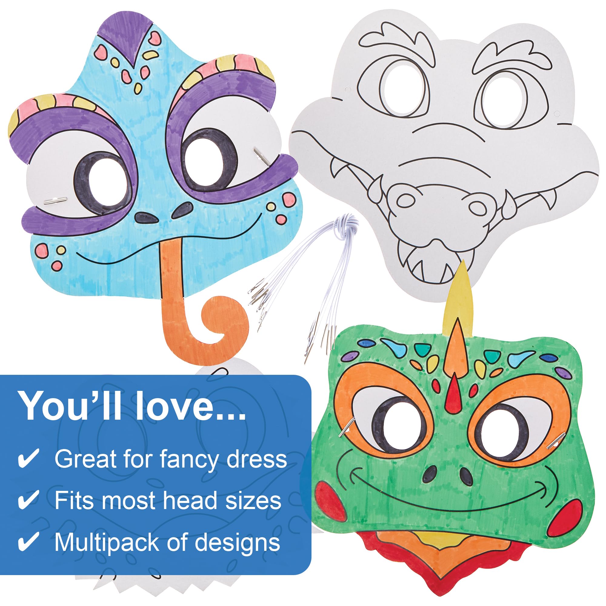 Baker Ross FN193 Reptile Colour-in Masks - Pack of 8, Fancy Dress Costume Arts and Crafts, Multicolour, 22.5 cm - Image 3