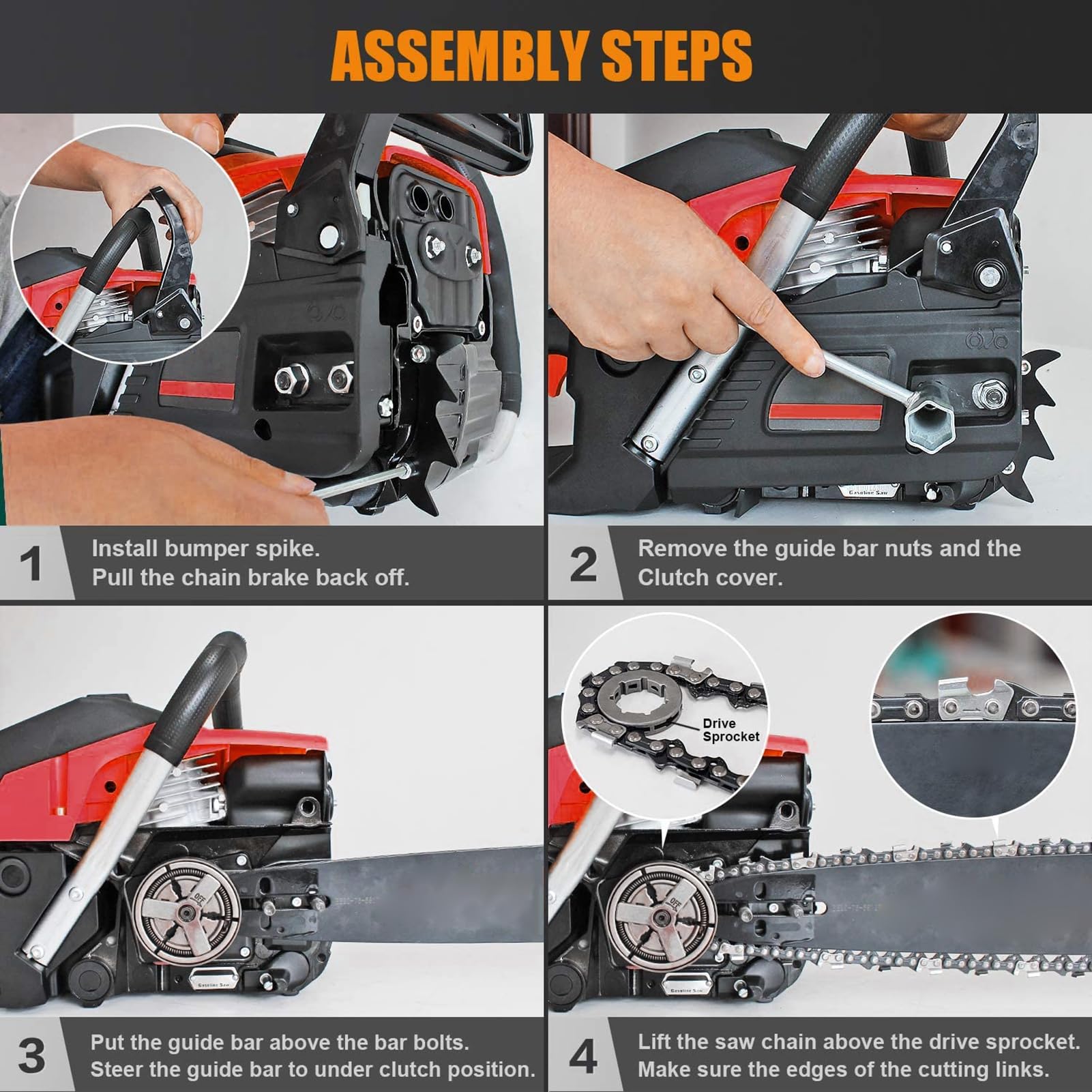 Motosierra de Gas de 20 Pulgadas 58CC, Motor de 2 Ciclos 2.4kw/3.2hp, Motosierra de Gasolina de Alta Potencia para Cortar Leña, Podar y Recortar, Motosierra de Gasolina con Engrasador Automático