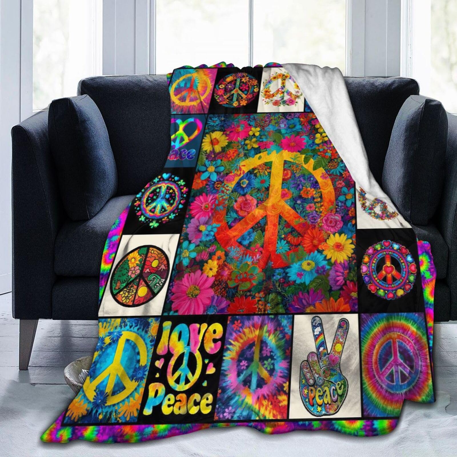 Peace Throw Blanket Soft Cozy Warm Blanket Women Men 60"X50" Throw for Couch Bedroom Home Decor