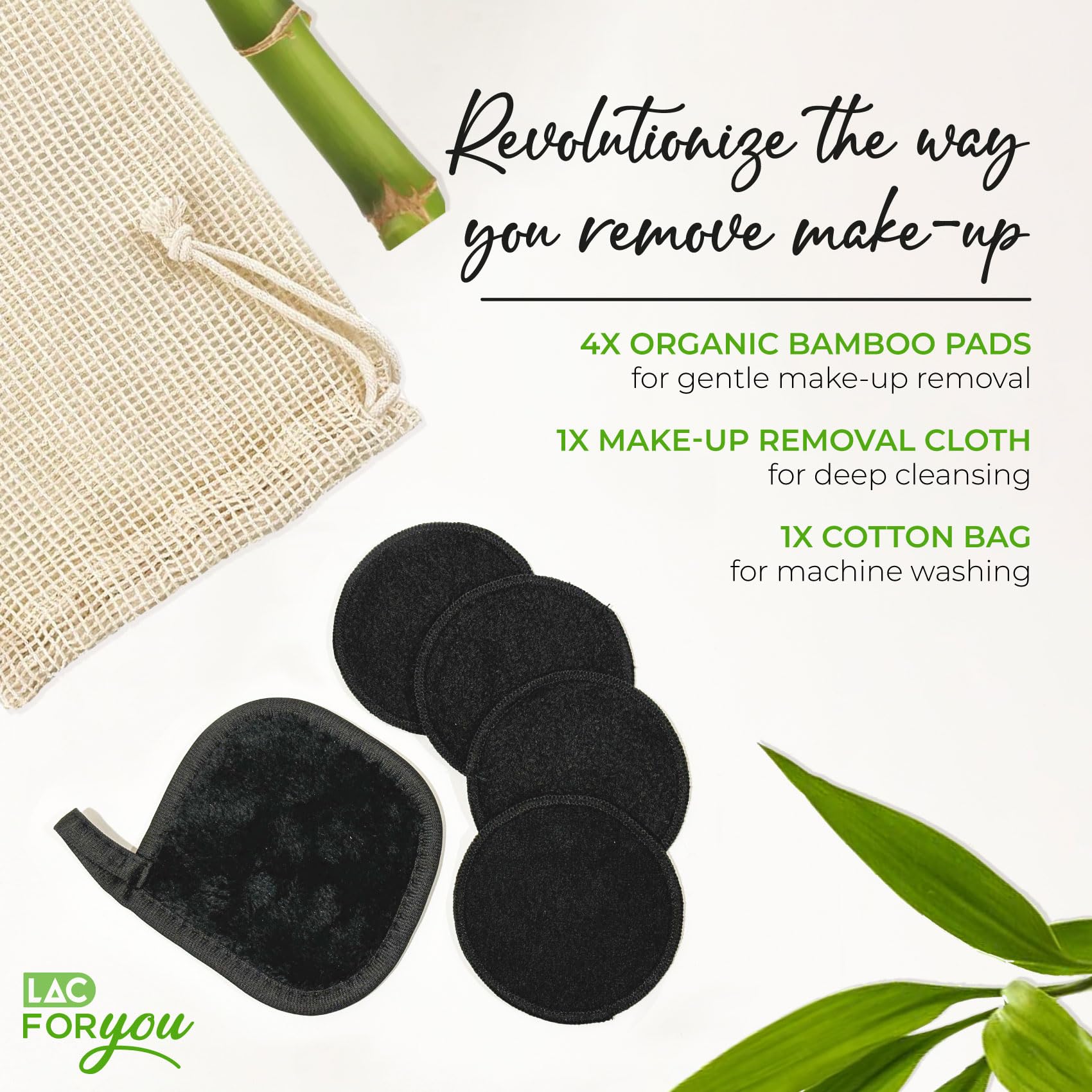 LAC FOR YOU Reusable Makeup Remover Pads (4 Pack) with 1 Microfibre Face Cloth and Wash Bag - Reusable Face Cleansing Pads Washable - Image 2