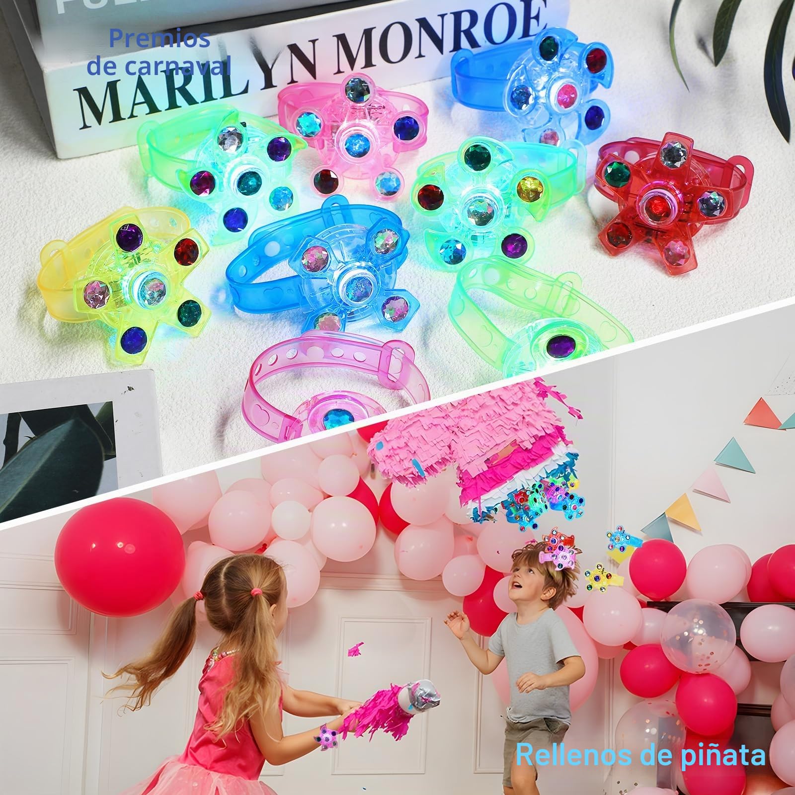 Favores de Fiesta para Niños, 24PCS Pulseras Luminosas LED Brillo En Oscuridad Juguetes Regalos de Cumpleaños Día de San graduación Navidad Halloween a Niños Niñas Fiestas Favores