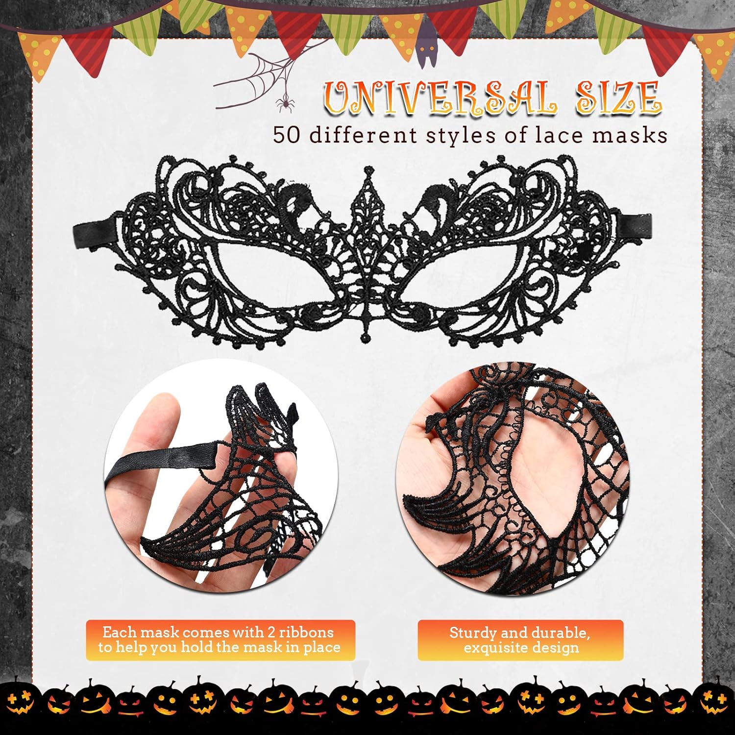 50 Pcs Lace Mask Masquerade Venetian Eyemask Halloween Woman Lace Mask for Halloween Masquerade Carnival Party Costume Ball - Image 2