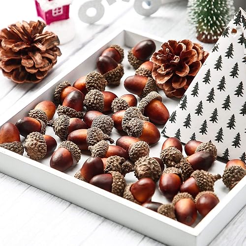 Miniatura 6 de Pangda 120 piezas de bellotas artificiales de Acción de Gracias y piñas de pino, adornos de piñas decorativas falsas de Navidad, simulación