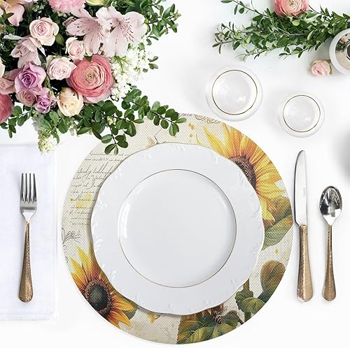 Miniatura 5 de Retro Sunflowers Bees PVC Placemat, Heat Resistant Non Slip PVC Placemats Set of 4 Wipeable