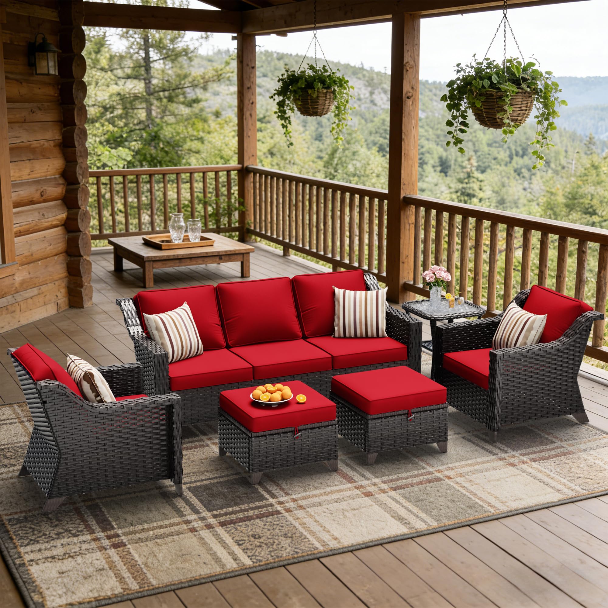 6 Piece Patio Furniture Set, Wicker Outdoor Conversation Set