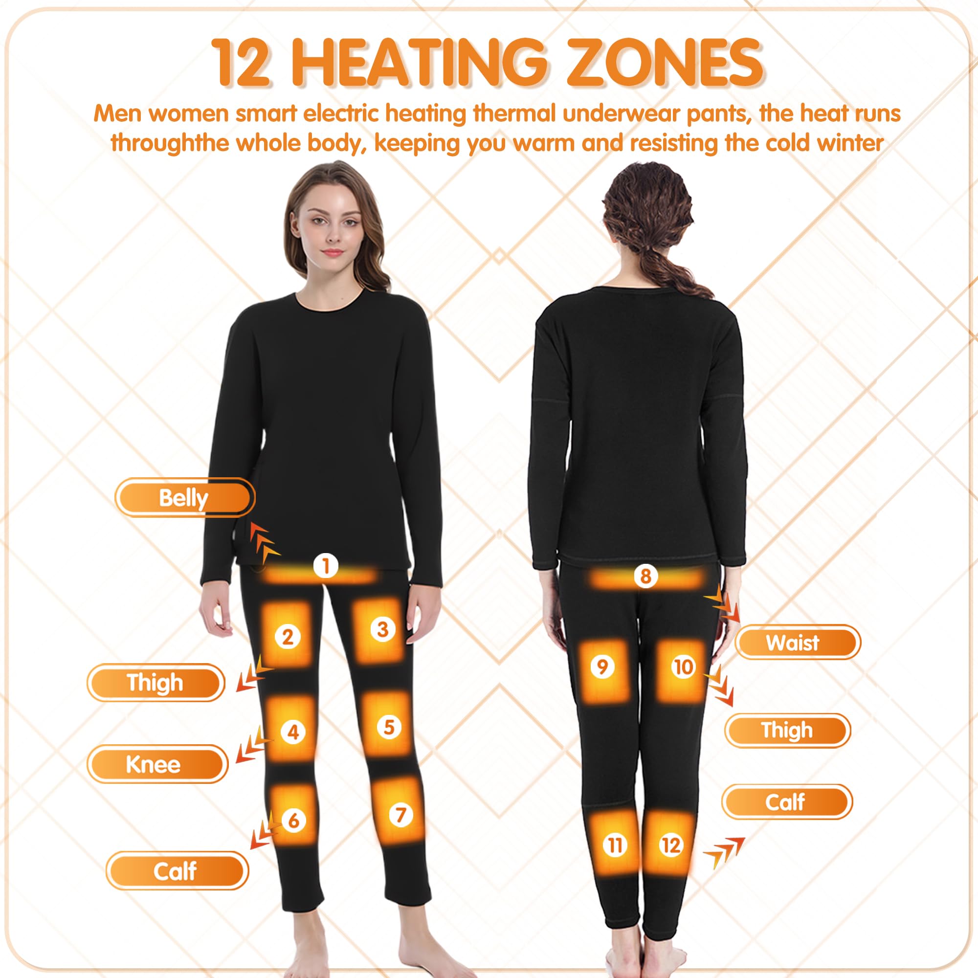 Calzoncillos Largos térmicos eléctricos para Mujer, con 12 Zonas de Calentamiento, Ideales para Caza, esquí y Acampada.