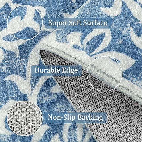 Miniatura 68 de Morebes Alfombra lavable de 2 x 5 pies, alfombra vintage floral gris para puerta de entrada, antideslizante, suave que no desprende pelusa