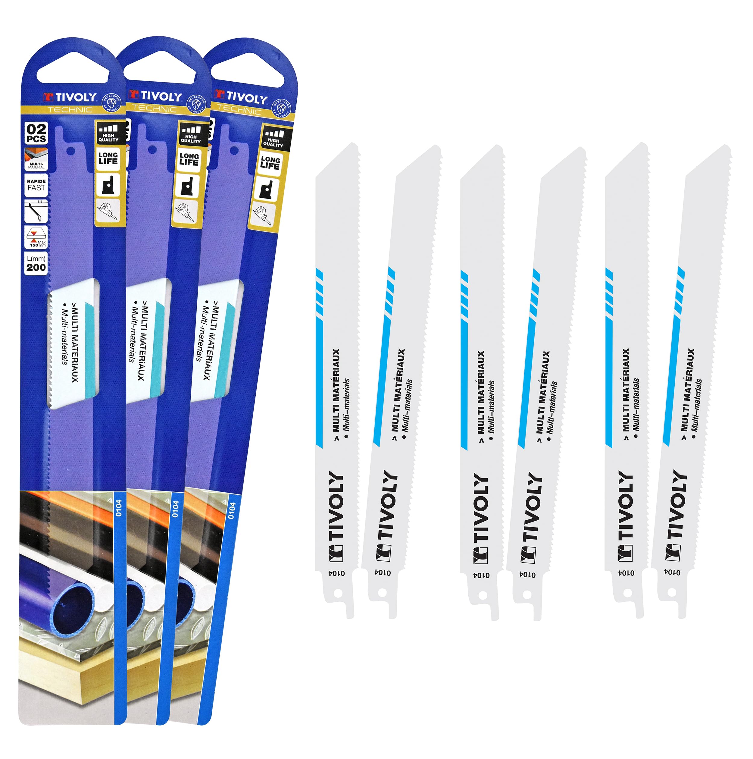 TIVOLY - Lot de Lames de Scie Sabre Multimatériaux - 6 Lames en Acier Bi-Métal - Attache Universelle