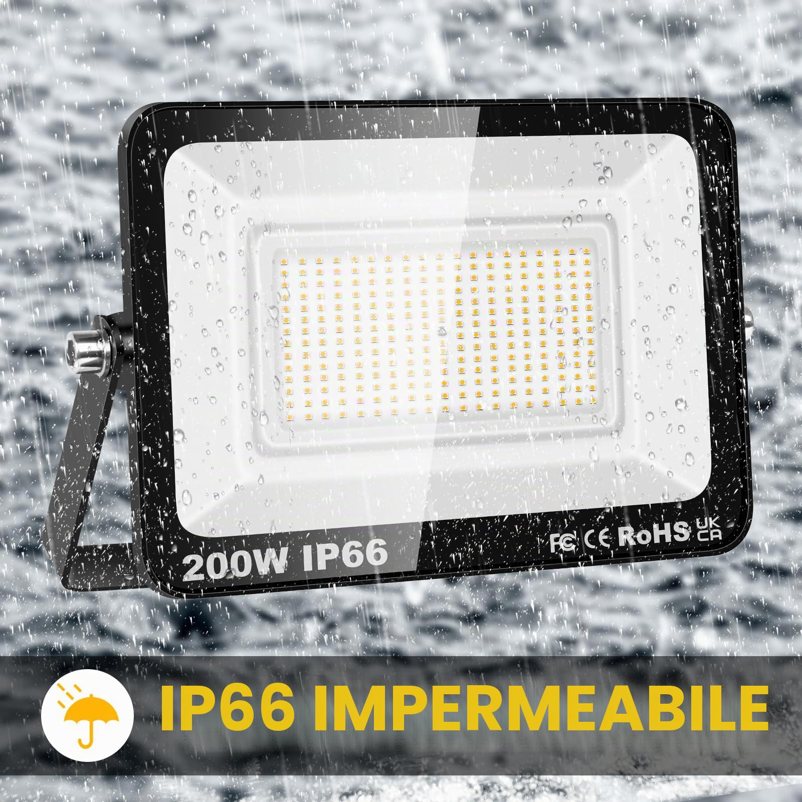 SKYWORLD 200W Faretto Led da Esterno, 20000LM 3000K Luce Bianca Naturale | Proiettore Faretti da Esterno, IP66 Impermeabile Fari di Sicurezza per Giardino Cortile Terrazza Patio Garage Piazza Officina