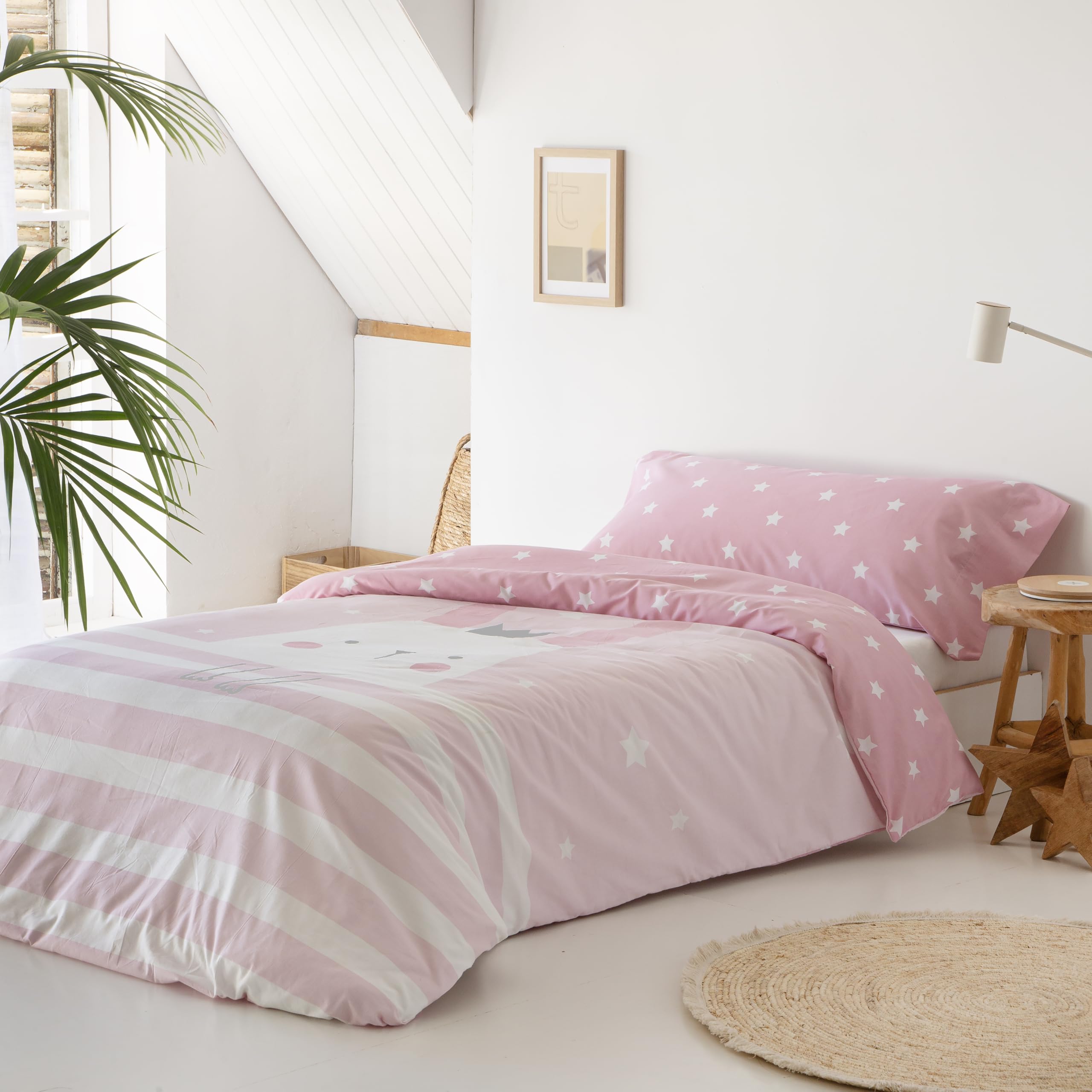 COTTON ARTean Funda Nórdica Infantil Cama 90 Algodón poliéster Katua Rosa | Incluye 2 piezas: F. Edredón 150x220 +1 F.de Almohada Cierre Botones.Certificado OEKO-TEX