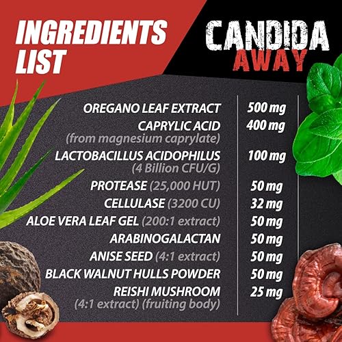 Miniatura 5 de Polvo orgánico de hongos Reishi - CANDIDA AWAY - Limpieza digestiva (2 botellas de 120 cápsulas) - Suplemento anti crecimiento excesivo - Extracto