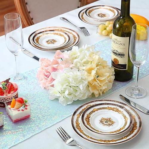 Miniatura 6 de Juego de 5 caminos de mesa de lentejuelas iridiscentes de 12 x 108 pulgadas, rectángulo con purpurina para cumpleaños, bodas, fiestas, catering,