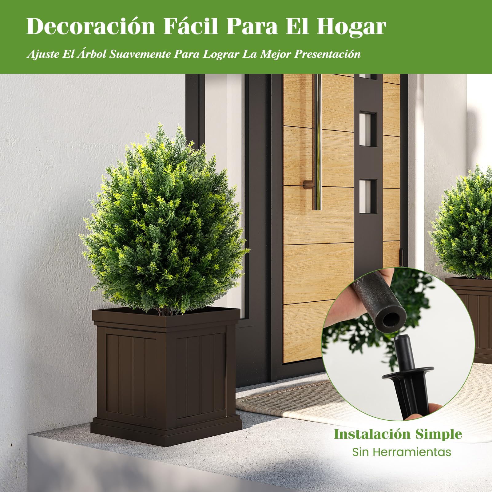 COSTWAY Juego de 2 Árboles Topiario Artificial de Ciprés de 61 cm, Plantas de Cedro Artificial, Plantas de Arbustos Artificiales con Protección Solar para Decoración Interior y Exterior