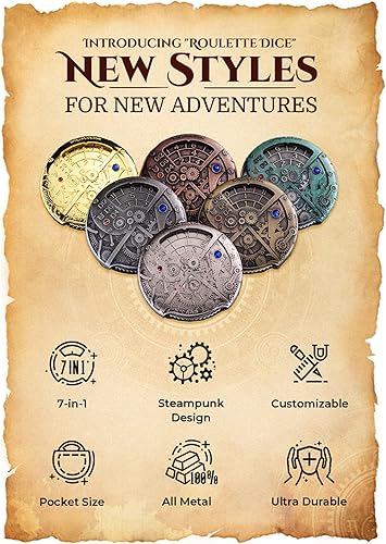 Miniatura 3 de Dados DND Dungeons and Dragons D&D Metal D20 D y D Dados para juegos de rol, 7 en 1, ruleta para juegos de rol de Calabozos y Dragones