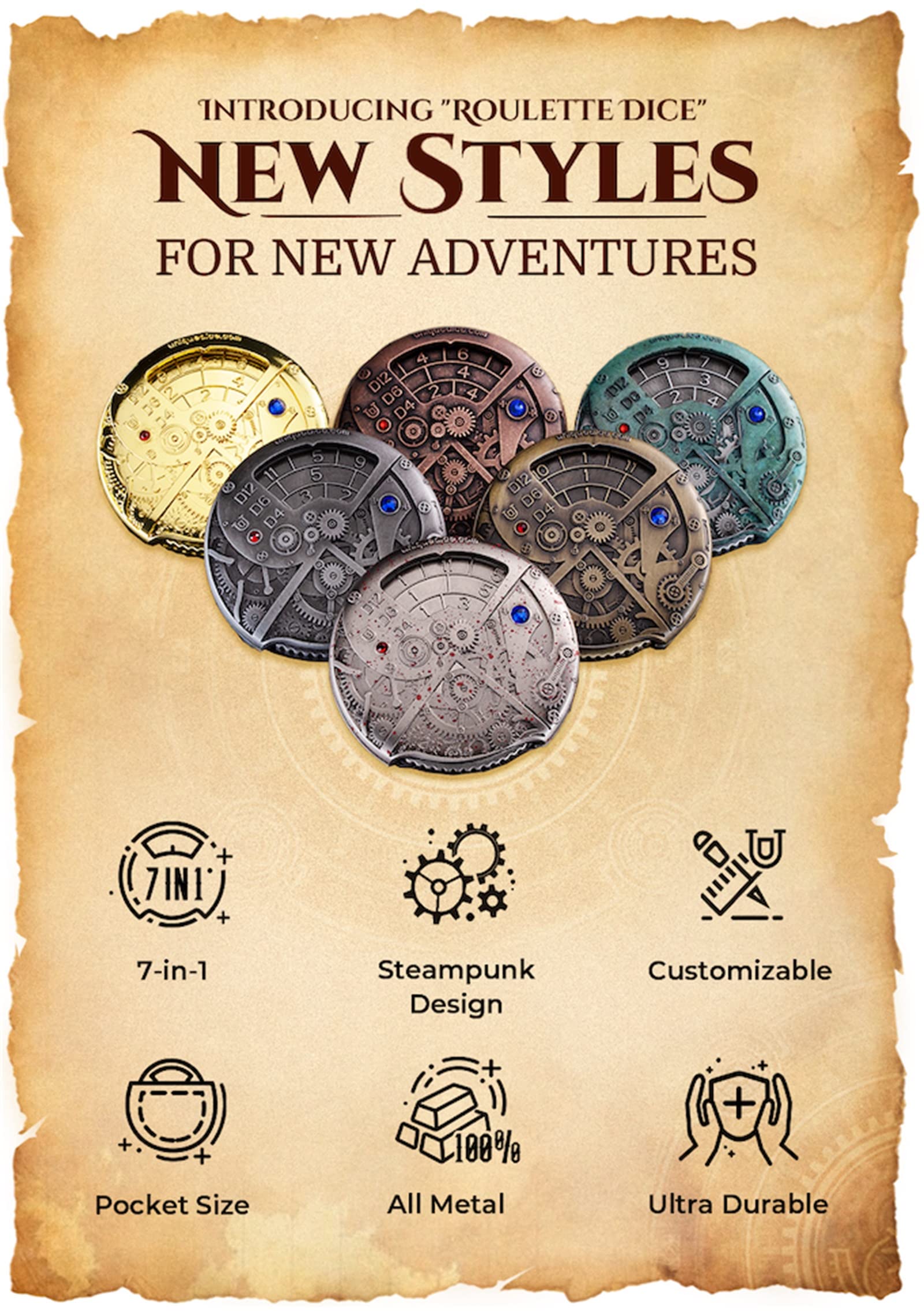 UD Unique Dice Spinner DND Dice Set, Metal Roulette D&D Dice with Gift Box, Dungeon and Dragon RPG Role Playing Gaming Dice