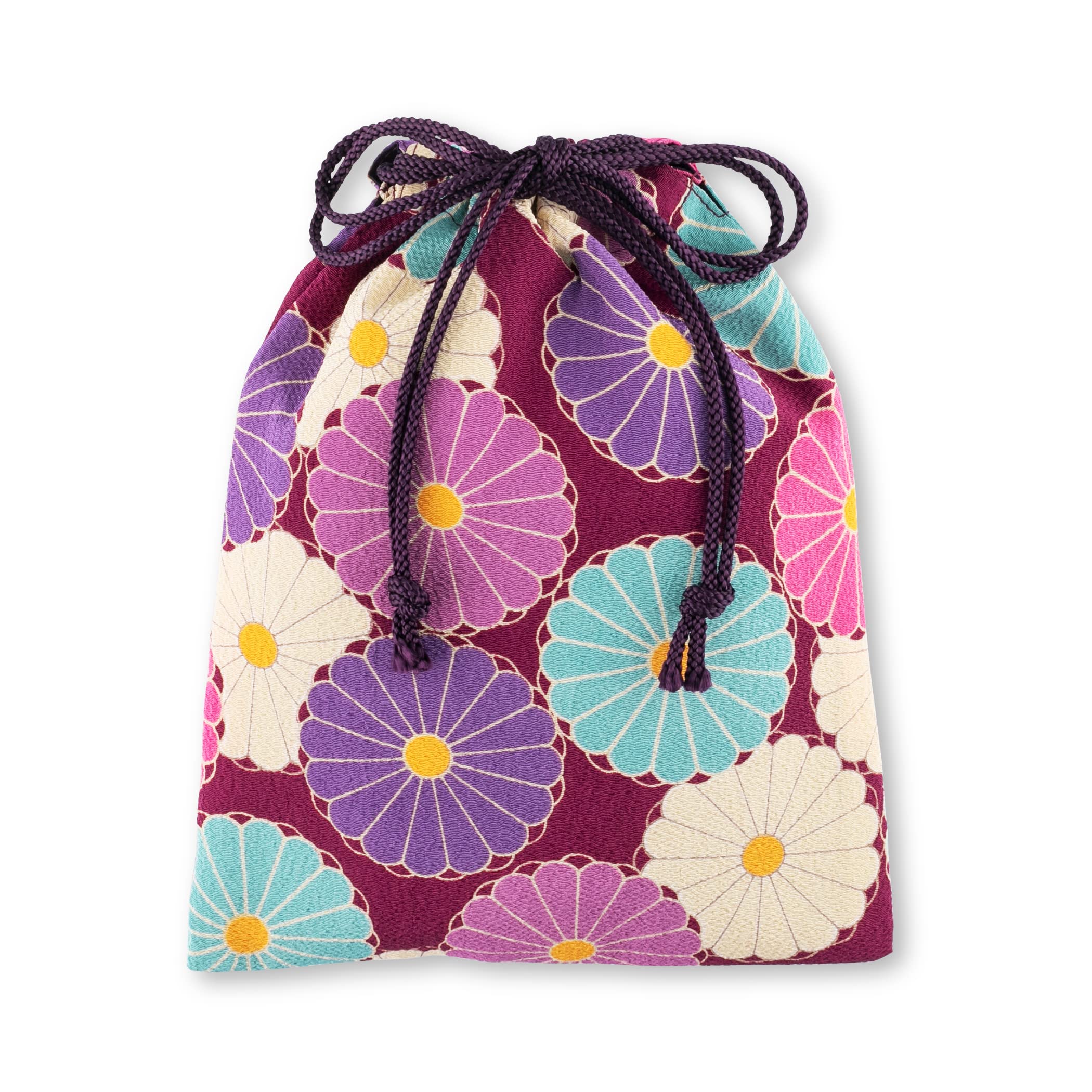 Chrysanthemum Noren Drawstring Pouch, Purple