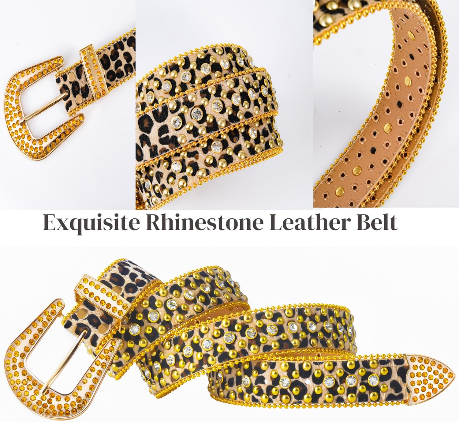 Rhinestone Belt Leopard Print Bling Belts For Women Luxury BB Y2K Cowgirl Belts for Jeans, Festival Gifts Belt - Image 3