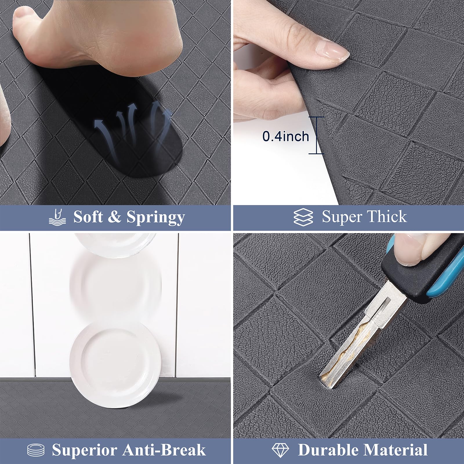HEBE Juego de 3 tapetes de cocina antifatiga para piso, juego de 3 tapetes de cocina acolchados, antideslizantes, impermeables, cómodos, para oficina en casa, fregadero, lavandería