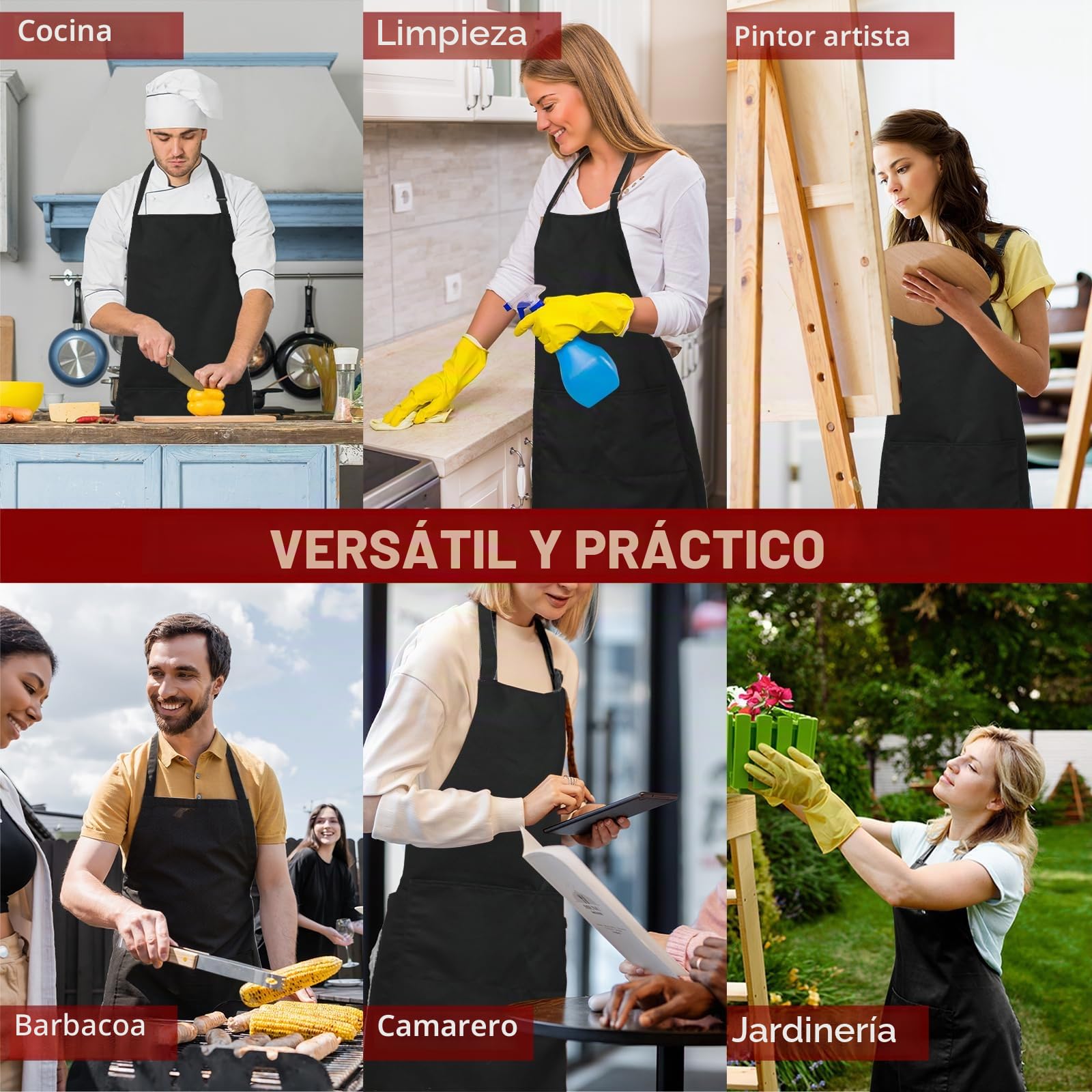 2 Pcs Grande Talla Delantales, Chef Delantal, Delantal con 2 Bolsillo para Cocinar, Trabajo, Delantal para Camarero